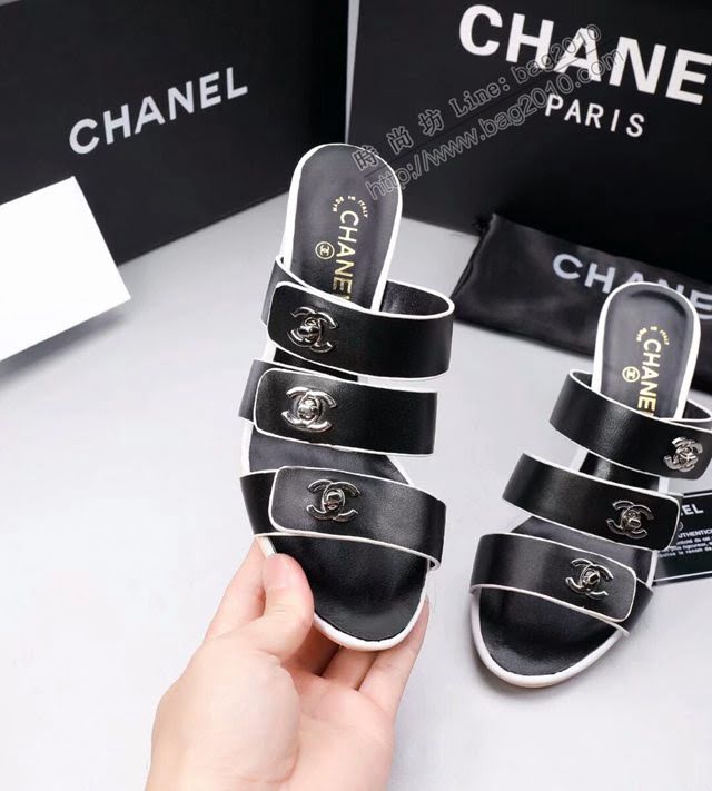 Chanel女鞋 香奈兒新款拖鞋 Chanel高跟涼拖鞋  naq1109